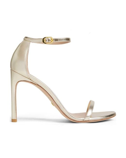 Stuart Weitzman Metallic Logo High-Heeled Sandals