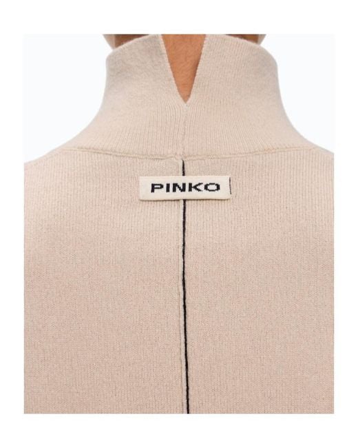 Pinko Natural Ribbed-Trim High-Neck Sweater