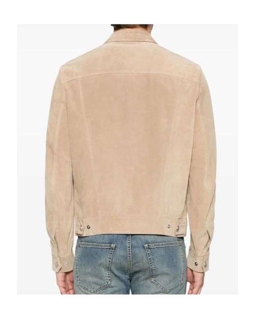 Eleventy Natural Long Sleeve Leather Jacket for men