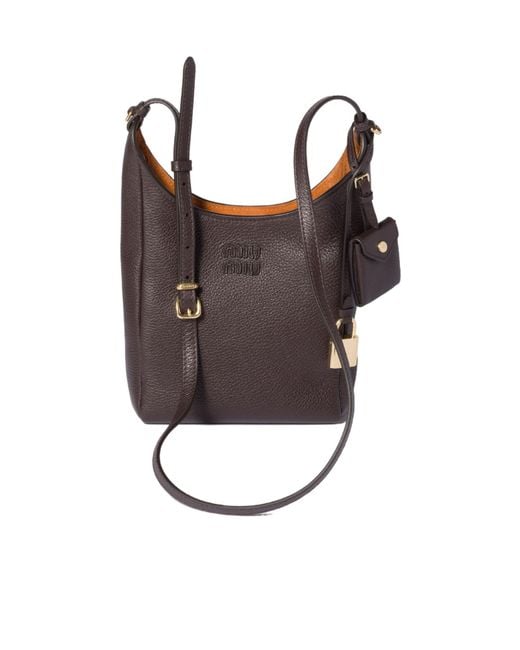 Miu Miu Brown Logo-Detailed Padlock-Charm Crossbody Bag