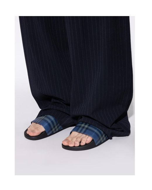 Burberry Blue Checked Slip-On Slides for men