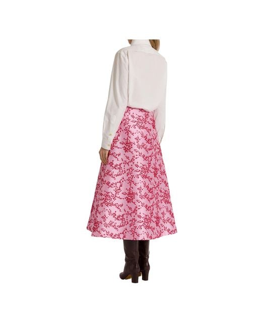 Alberta Ferretti Pink Floral-Print Mikado Midi Skirt