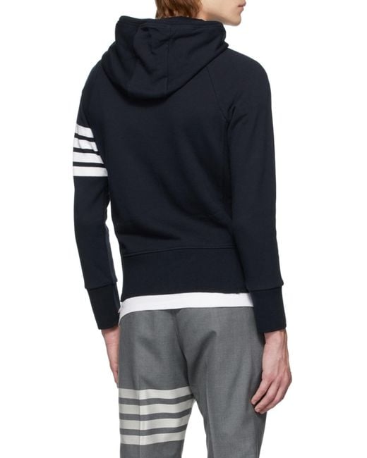 Thom Browne Blue Engineered 4-Bar Zip-Up Drawstring Hoodie for men