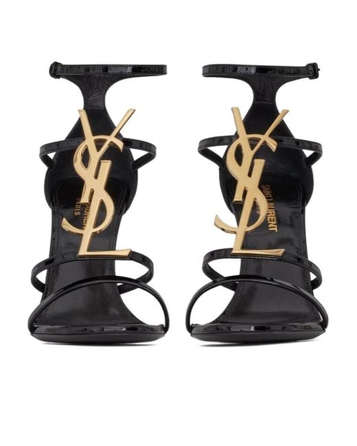 Saint Laurent Black Cassandre Logo Plaque Sandals