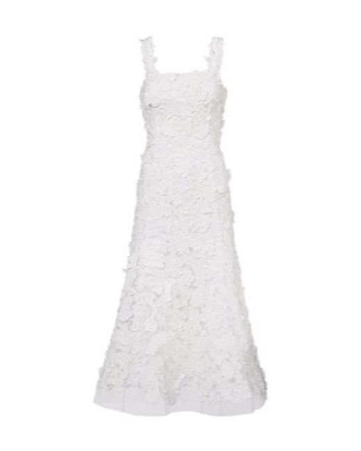 Carolina Herrera White Guipure Lace Midi Dress