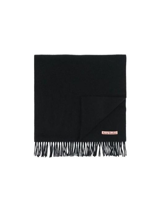 Acne Black Logo Patch Fringed Scarf for men