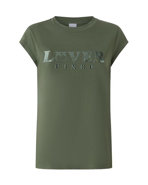 Pinko Green Logo Printed Crewneck T-Shirt