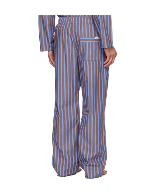 Tekla Blue Drawstring Striped Pajama Pants for men