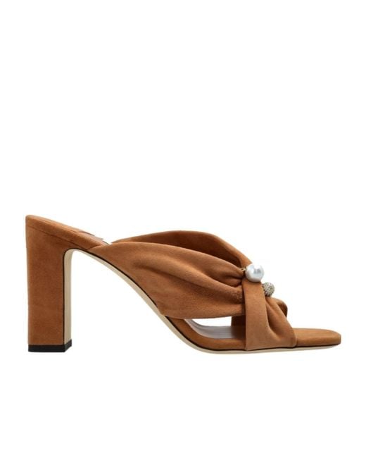 Jimmy Choo Brown Rafi 85 Embellished Mules