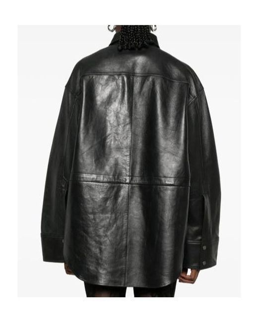 Haikure Gray Long-Sleeve Shirt-Style Leather Jacket