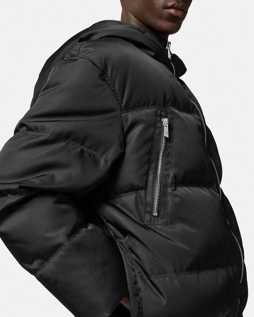 Versace Men's Black Hooded Zip-Up Puffer Jacket