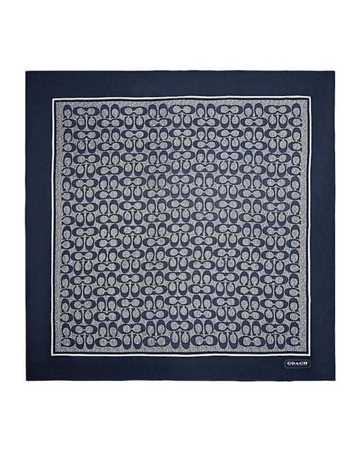 COACH Blue Monogram-Print Square Silk Scarf