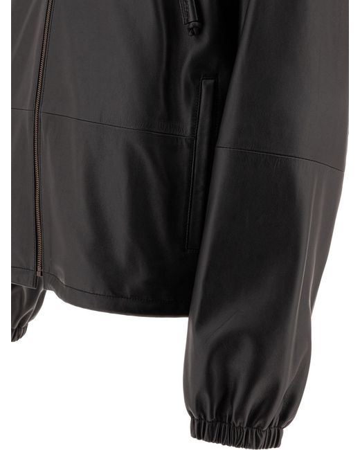 Loewe Black Long-Sleeved Leather Jacket for men