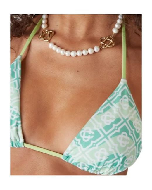 Casablanca Green Wavy-Monogram Tie Bikini Top