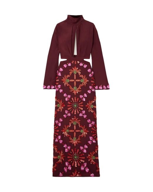 Johanna Ortiz Red Sequin-Embellished Cutout Silk Maxi Dress