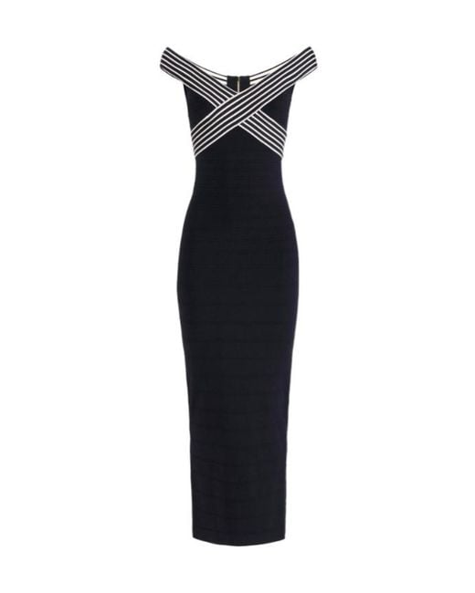 Elisabetta Franchi Black Striped Bands Knit Long Dress