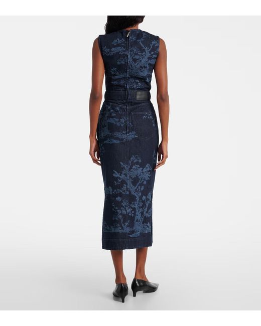 Erdem Blue Embroidered Cotton Denim Pencil Dress