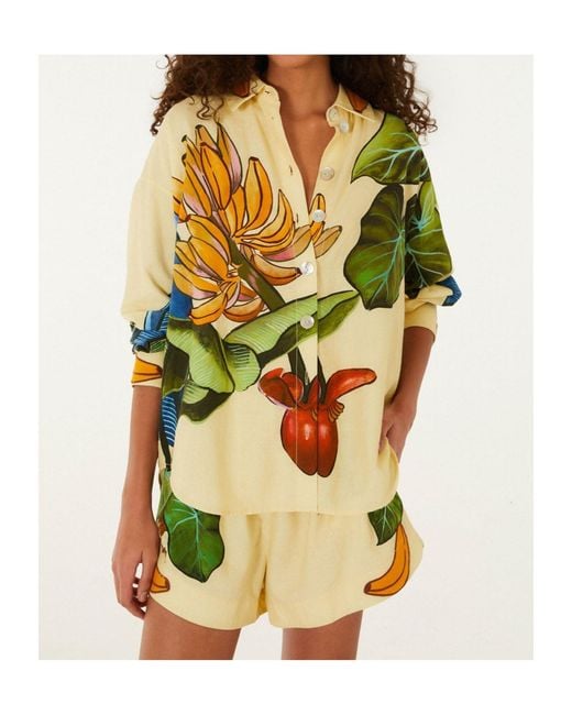 Farm Rio Green Banana Grapes Tropical-Print Drawstring Shorts