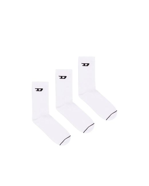 DIESEL White D Logo Ribbed Socks Three-Pack for men