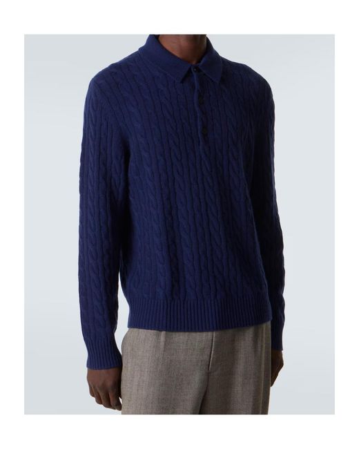 arch4 Blue Cable-Knit Polo Sweater for men