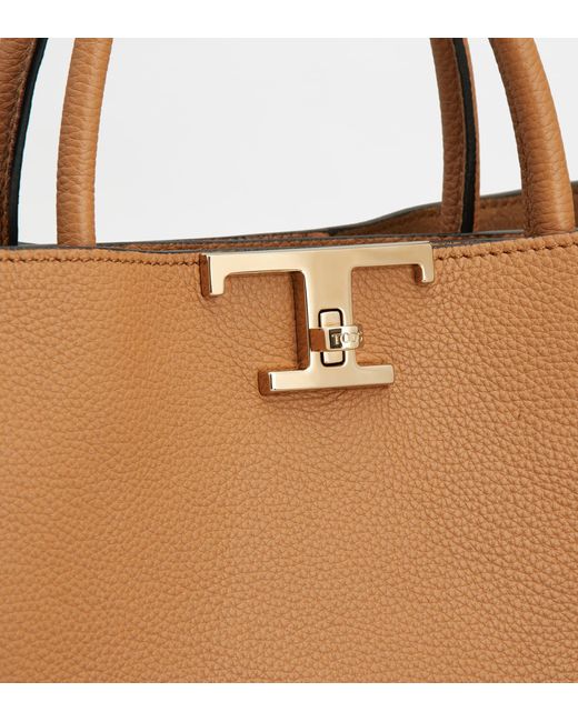 Tod's Brown T Timeless Logo Plaque Medium Tote Bag