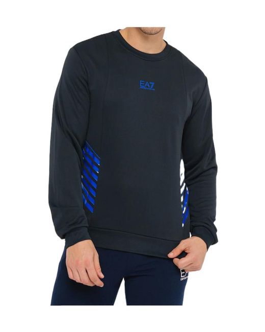 EA7 Blue Round-Necked Logo Sweater for men