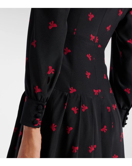 Alessandra Rich Black Bow-Detail Printed Silk Midi Dress