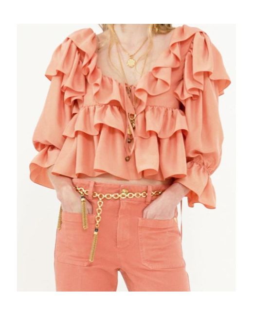 Chloé Orange Chloé Ruffled Cropped Blouse