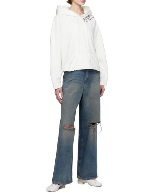 MM6 by Maison Margiela White Logo-Printed Drop Shoulder Hoodie
