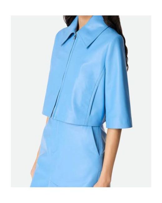 Bottega Veneta Blue Leather Cropped Jacket
