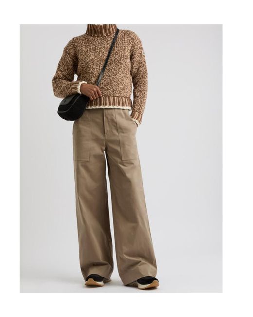Moncler Natural Wide-Leg Stretch-Cotton Trousers
