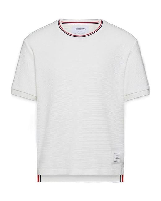 Thom Browne White Rwb-Stripe Crewneck T-Shirt for men