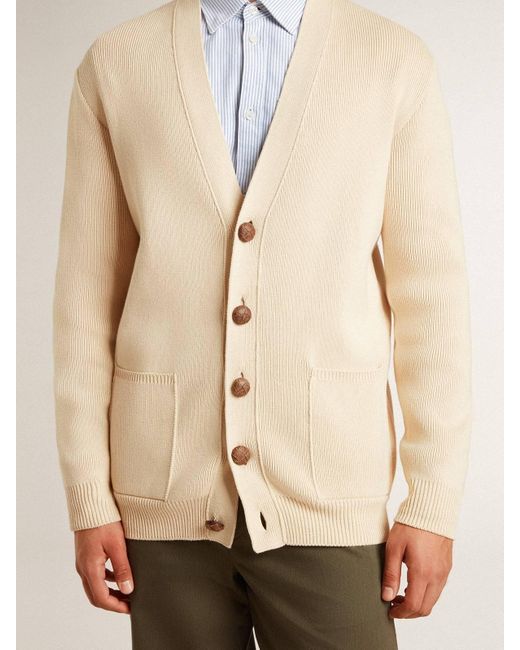 Golden Goose Deluxe Brand Natural Logo Lettering Buttoned Cardigan for men