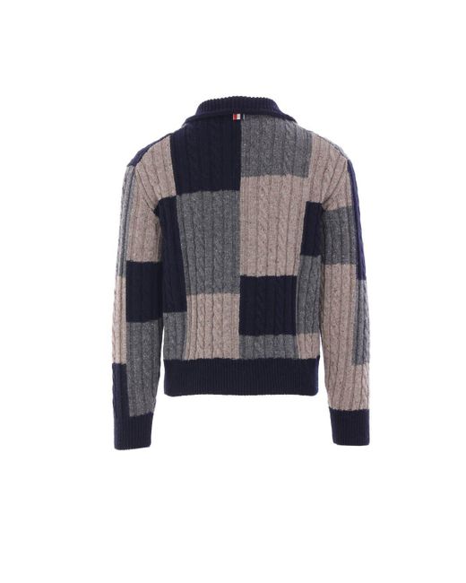 Thom Browne Blue Checked Knitted Cardigan for men