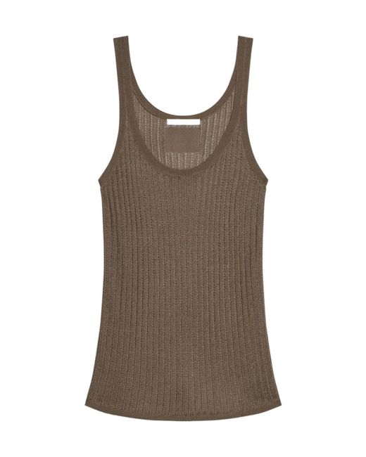 Helmut Lang Brown Pointelle Rib Tank