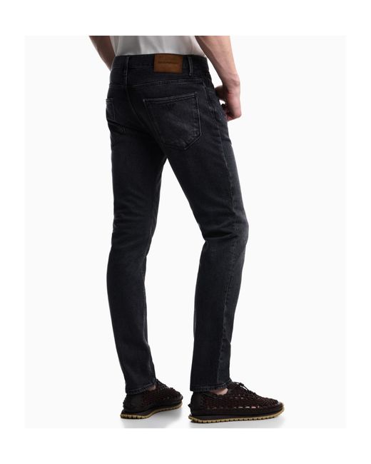 Emporio Armani Blue Five-Pocket Jeans Slim Fit Distressed With Paint Splatters for men