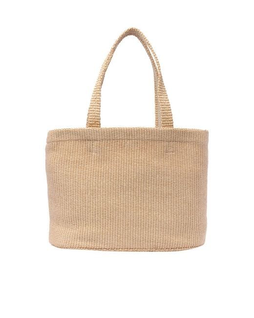 Jimmy Choo Natural Logo Embroidered Woven Tote Bag