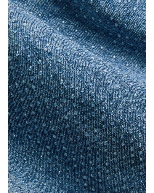 Self-Portrait Blue Crystal-Embellished Denim Crop Top