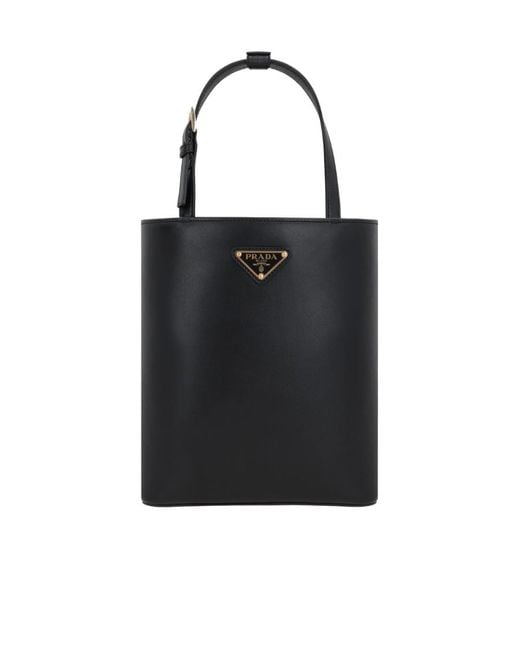 Prada Black Triangle Logo-Appliqu Tote Bag