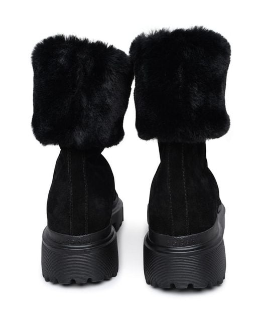 Hogan Black Faux-Fur Suede Boots