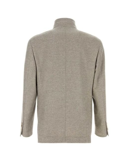 Brunello Cucinelli Gray Cashmere Single-Breasted Blazer for men
