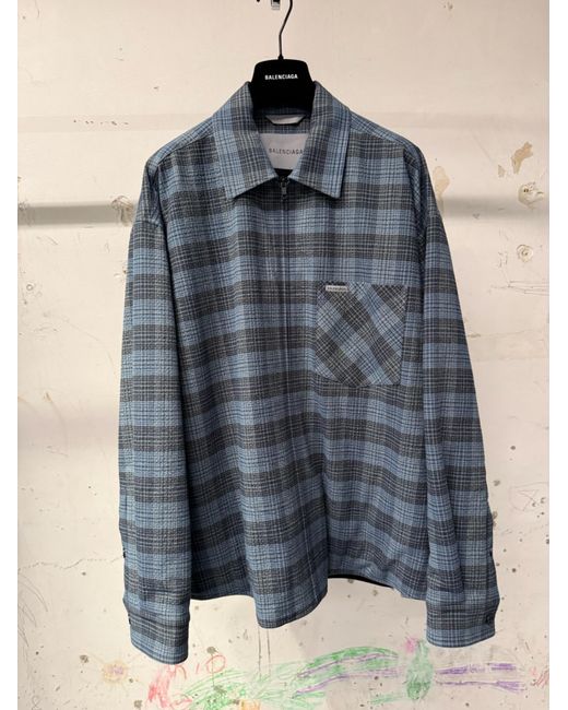 Balenciaga Blue Checked Zip-Up Jacket for men
