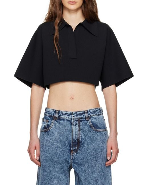 Alaïa Blue Alaïa Short-Sleeved Cropped Polo Top