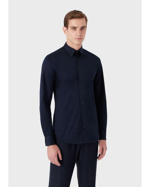 Giorgio Armani Blue Single-Breasted Long-Sleeved Shirt for men