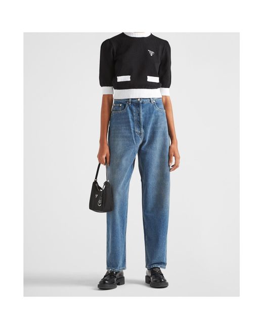 Prada Blue Triangle Wide-Leg Jeans