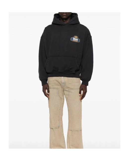 Rhude Black Logo Printed Long Sleeved Hoodie for men