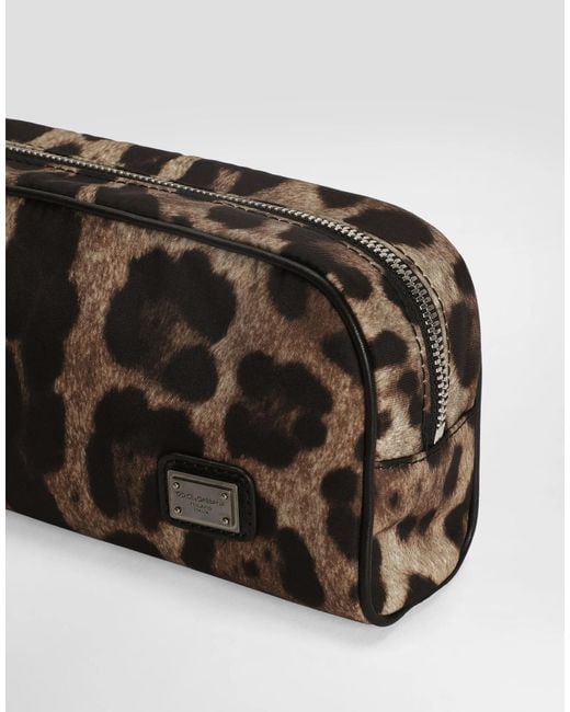 Dolce & Gabbana Brown Leopard-Print Wash Bag for men