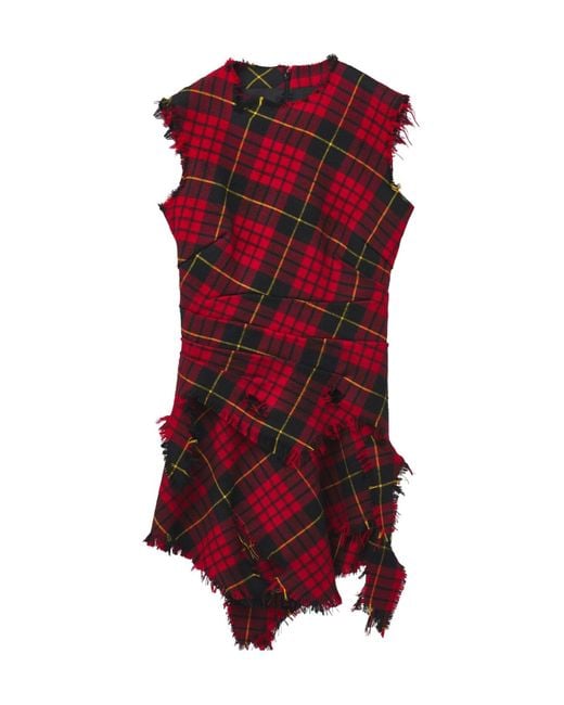 McQueen Red Fray-Detailed Sleeveless Mini Dress