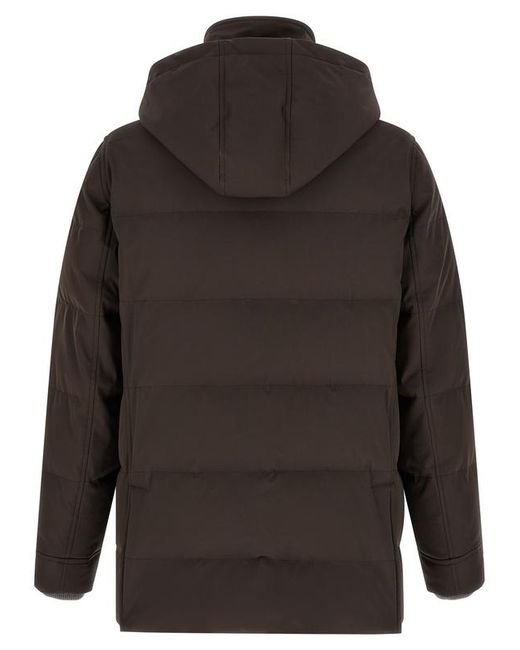 Brunello Cucinelli Black Quilted Hooded Parka for men