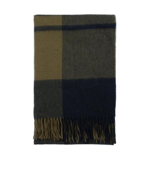 Barbour Black Tartan-Check Fringed Scarf